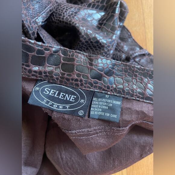 Y2K Vintage Faux Croc Skin Chocolate Brown Two Piece Pant Set - Picture 6 of 13